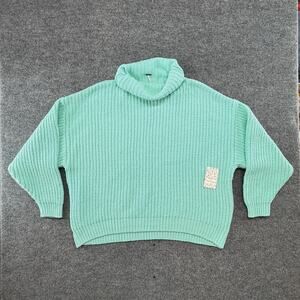Free People Sweater Womens Small Aqua Blue Turtleneck Chunky Knit Pullover NWT